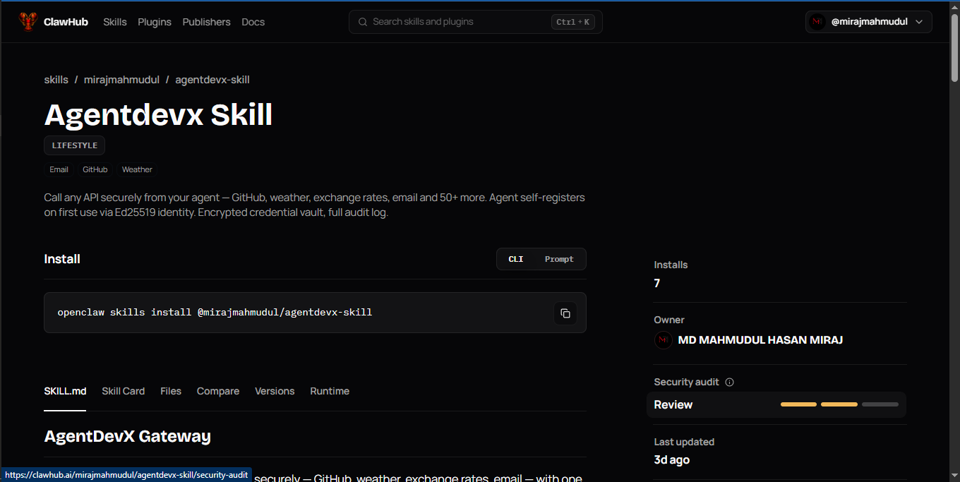 AgentDevX Skill on ClawHub